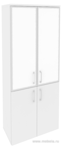 Офисный шкаф высокий широкий с белым стеклом в раме