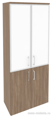 Офисный шкаф высокий широкий с белым стеклом в раме