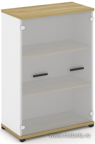 Офисный шкаф одна широкая секции, 3 ниши (2 фасада стекло белое матовое, 3 ниши)